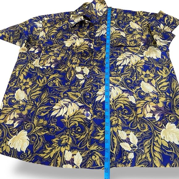 Vintage Cezar Shirt Women's Size L 100% Silk Blue Floral Button Up Short Sleeve - Picture 6 of 9